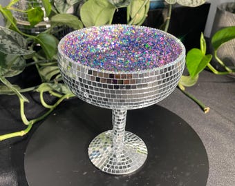 Disco Margarita Glass Trinket Dish: Rhinestone & Glitter Ring Tray