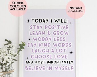 Affirmation digital download, nursery decor digital download, purple nursery prints, educational nursery print, kind nursery print, nursery