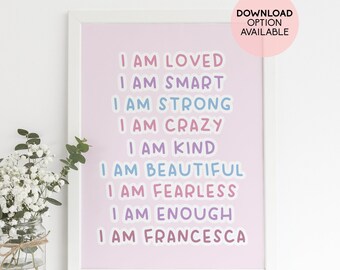 Affirmation Childrens Print, Printable art, Affirmation for nursery, Homeschool print, pastel nursery print, I am art Nursery positive print