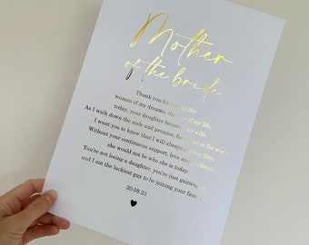 Mother of the Bride gift from Groom, Mother of the Bride Keepsake from Groom, Foil Print Keepsake from Groom to Mother of the Bride