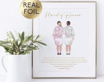 Wedding gift for Maid of Honour, Personalised Maid of Honour Gift, Maid of Honour and Bride Print, Person Print for Wedding, Special gift