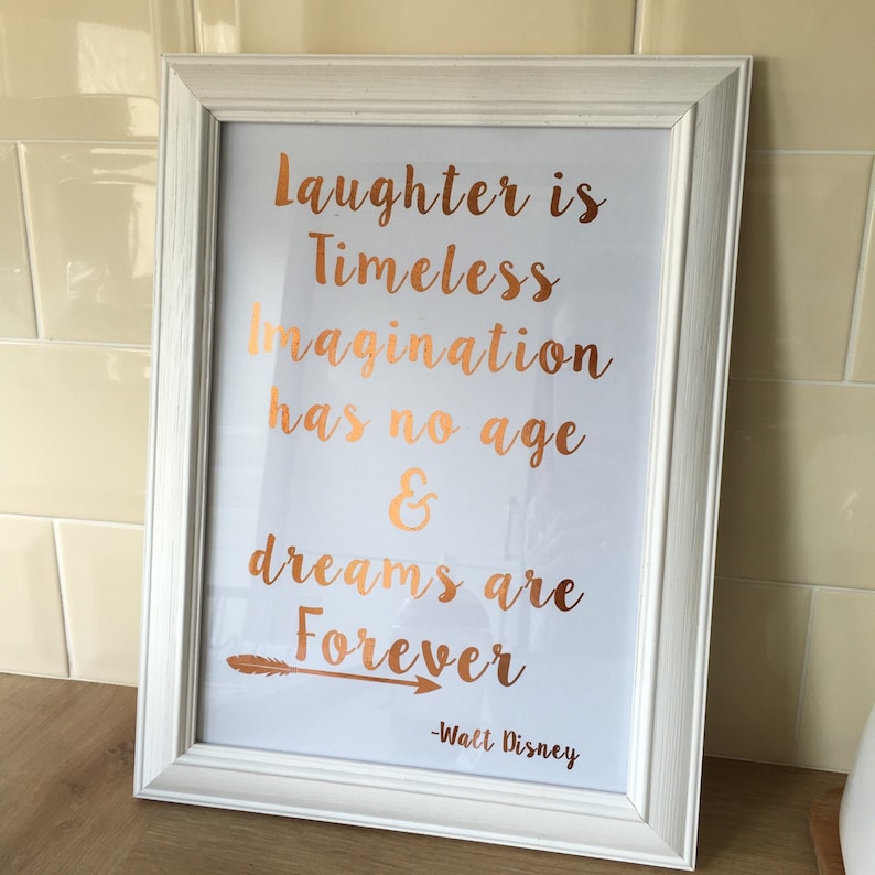 Walt Disney Foil Print Copper Home Decor Nursery Print Walt Disney Print Rose Gold Decor Disney Wall Art Disney Foil Print