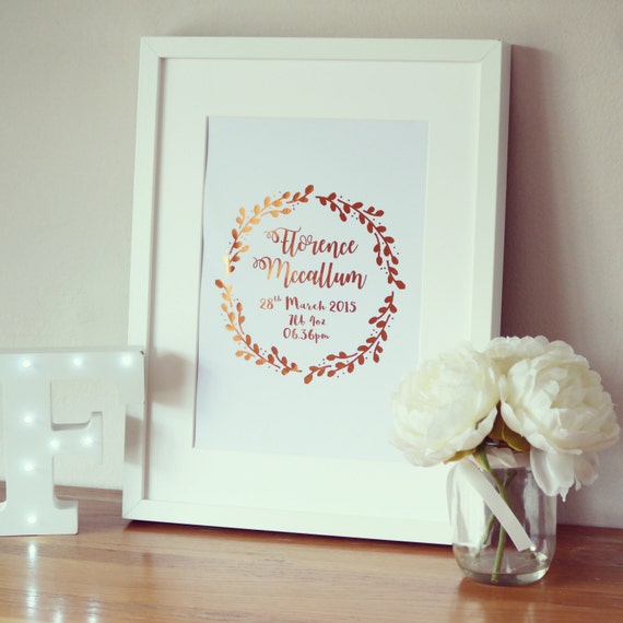 nursery Foil Print gift christening Here sleeps a girl newborn