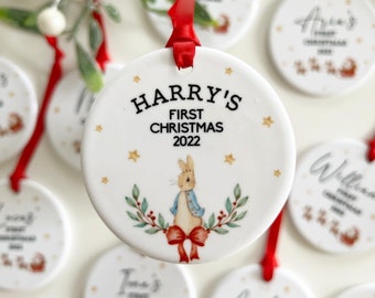 Personalised First Christmas Bauble, Rabbit first Christmas bauble, new baby bauble, Rabbit decoration, Christmas Bauble, Newborn gifts