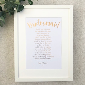 Bruidsmeisje Gift, Bruidsmeisje Folie Print, Cadeau voor bruidsmeisje, Bruidsmeisje print, Gepersonaliseerde Print, Huwelijkscadeau, Bruidsmeisje Gedicht