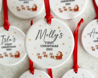 Adorno navideño para el primer bebé, Adorno navideño personalizado para el primer bebé, Adorno para recién nacido, Regalo para el primer día de Navidad, Decoración navideña personalizada de Papá Noel