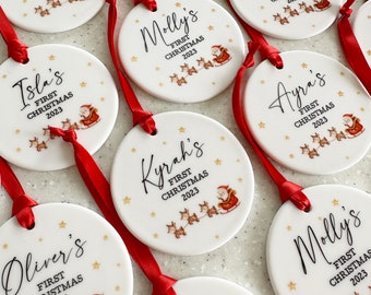 Adorno navideño para el primer bebé, Adorno navideño personalizado para el primer bebé, Adorno para recién nacido, Regalo para el primer día de Navidad, Decoración navideña personalizada de Papá Noel