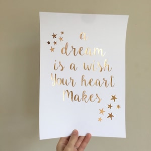 A Dream Is A Wish Your Heart Makes Real Foil Walt Disney Etsy