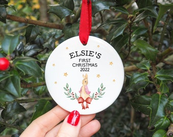 Personalised First Christmas Bauble, Rabbit first Christmas bauble, new baby bauble, Rabbit decoration, Christmas Bauble, Newborn gifts