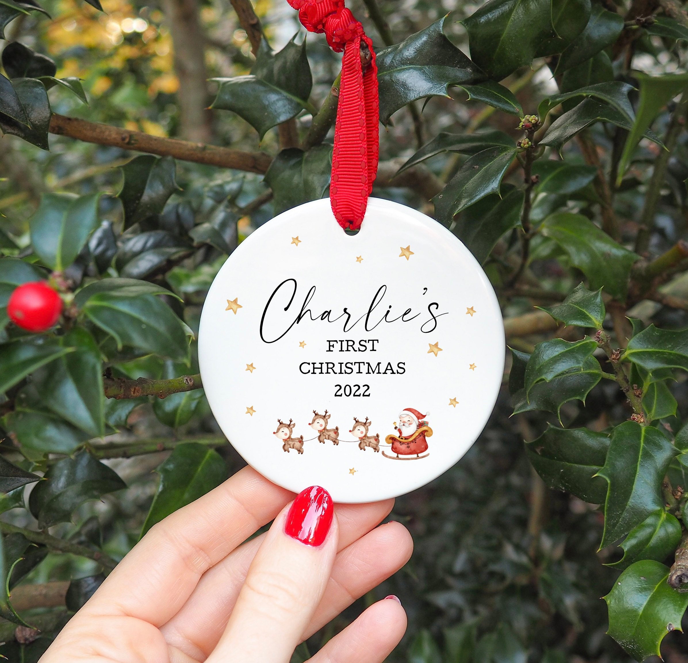 Babies First Christmas Bauble, Personalised first Christmas bauble, new baby bauble, First Christmas Gift, Personalised Santa Tree Decor