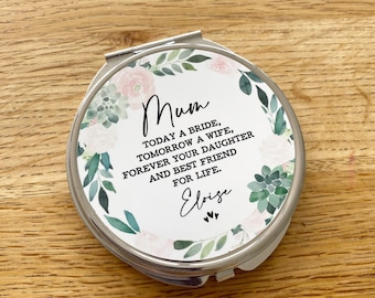 Espejo compacto personalizado para la madre de la novia de la novia - Espejo compacto para la madre de la novia el día de la boda - Regalo de la madre de la novia