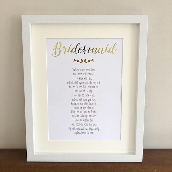 Bridesmaid Gift, Bridesmaid Foil Print, Gift For bridesmaid, Bridesmaid print,  Personalised Print,Wedding gift, Bridesmaid Poem