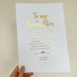 Gift to Godmother, Godmother print from Child, Special Christening Keepsake to Godmother, Godmother Proposal Print, Proposal Godparents