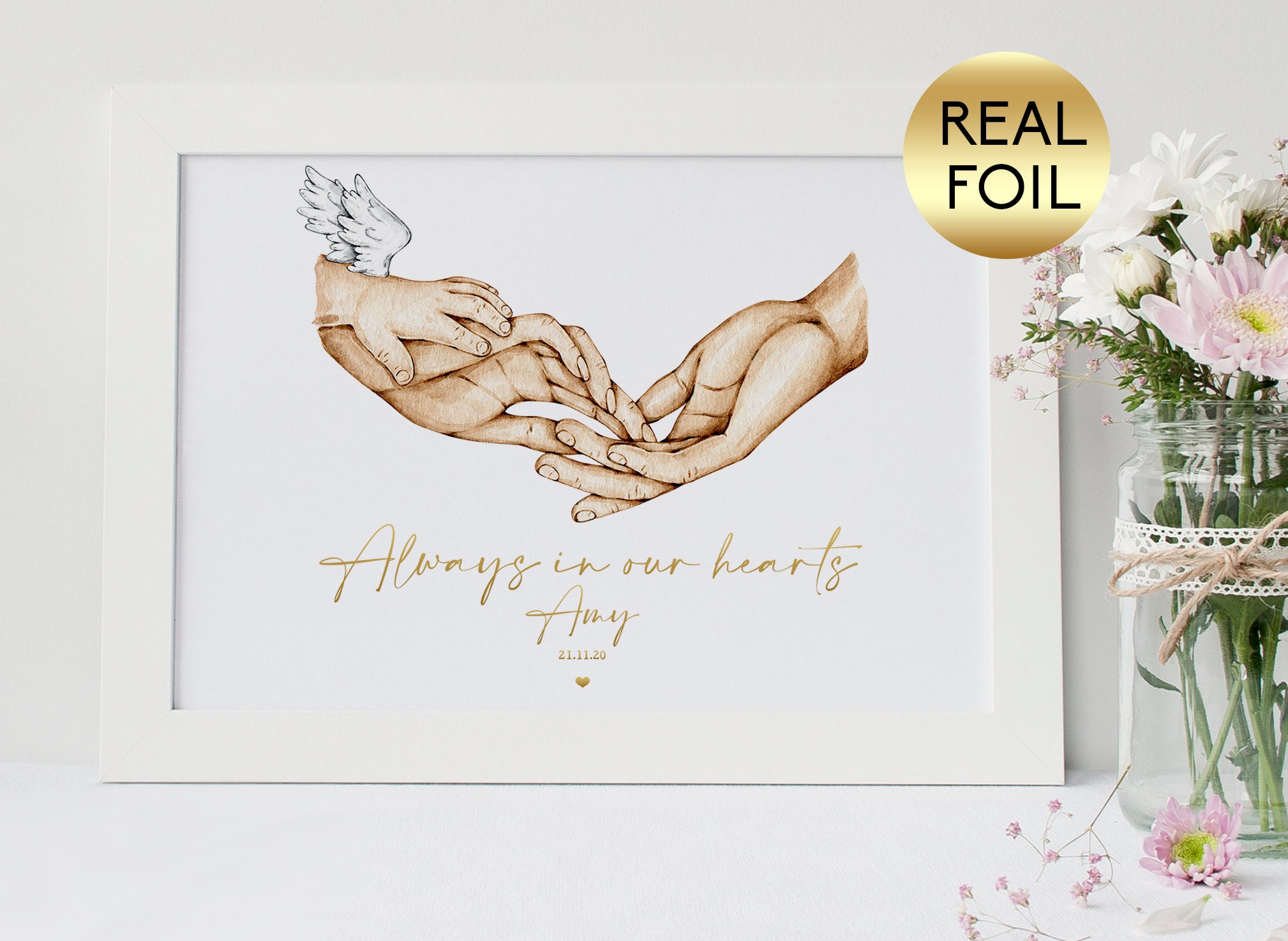Angel Baby Gift Baby Loss Keepsake Family Hands Foil Print Etsy