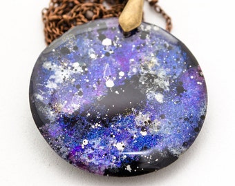 Cosmic necklace , Galaxy jewelry ,  nebula pendant , astronomy jewelry , space , cosmos,  Geek Chic , purple
