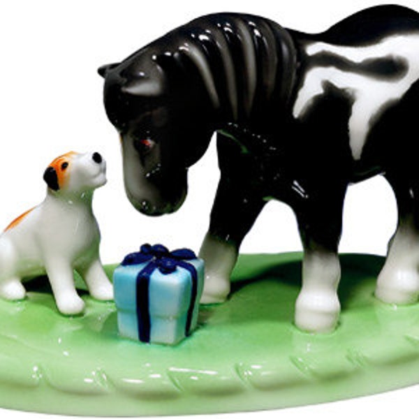 Porcelain Paint Pony and Terrier Figurine