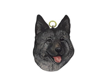 Norwegian Elkhound Ornament or Keychain, Original Hand Painted