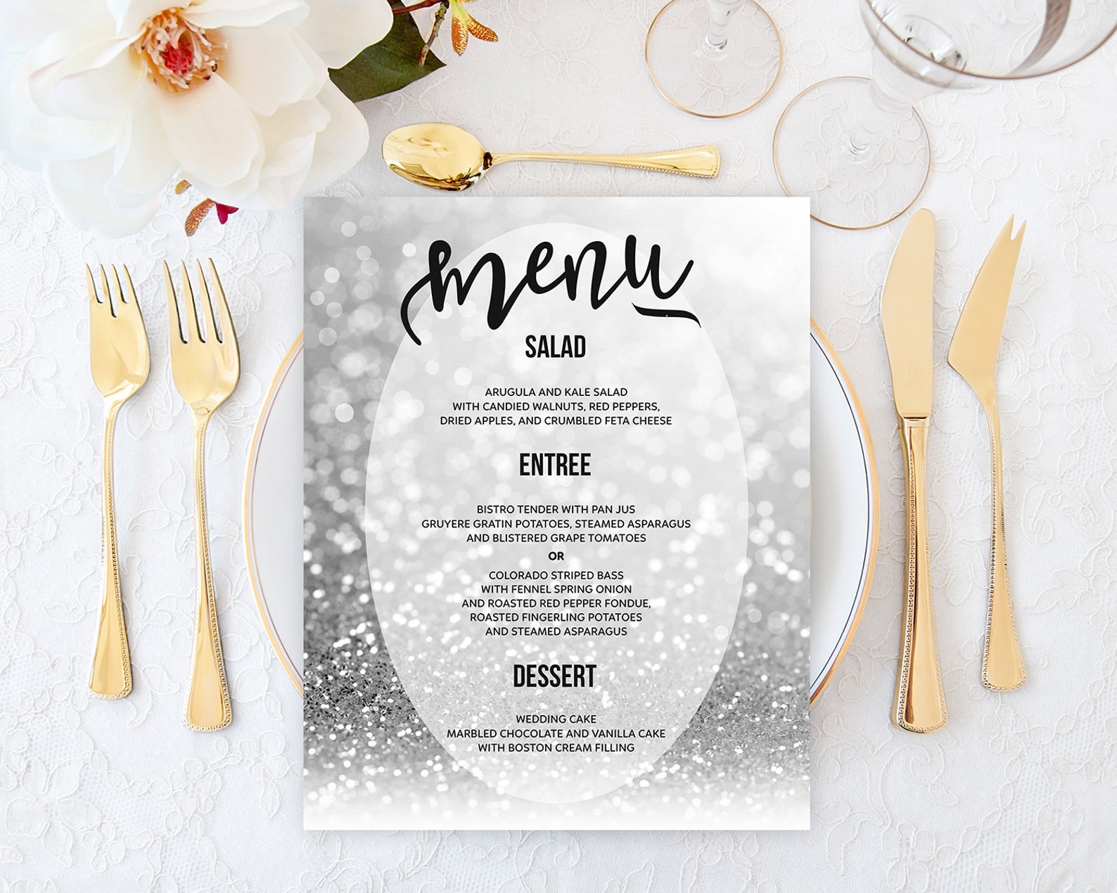 Silver Wedding Menu Cards Wedding Menu Board Printable Wedding | Etsy