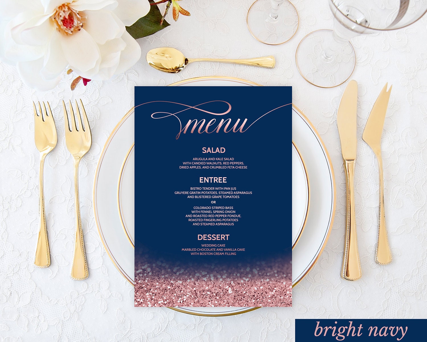 Blush Navy Wedding Menu Cards Printable Wedding Menu Rose Gold Etsy