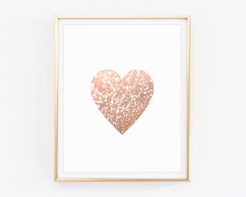 Rose Gold Heart Print Pink Wall Art Printable Glitter Heart Etsy