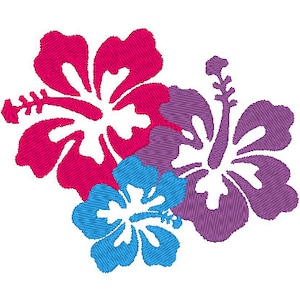 SALE Three Hawaiian Flowers Machine Embroidery File Instant Download Hawaii Luau Colorful Hibiscus Embroidered