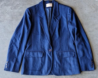 Vintage Pendleton Navy Blue Wool Single Button Front Blazer Jacket size 6