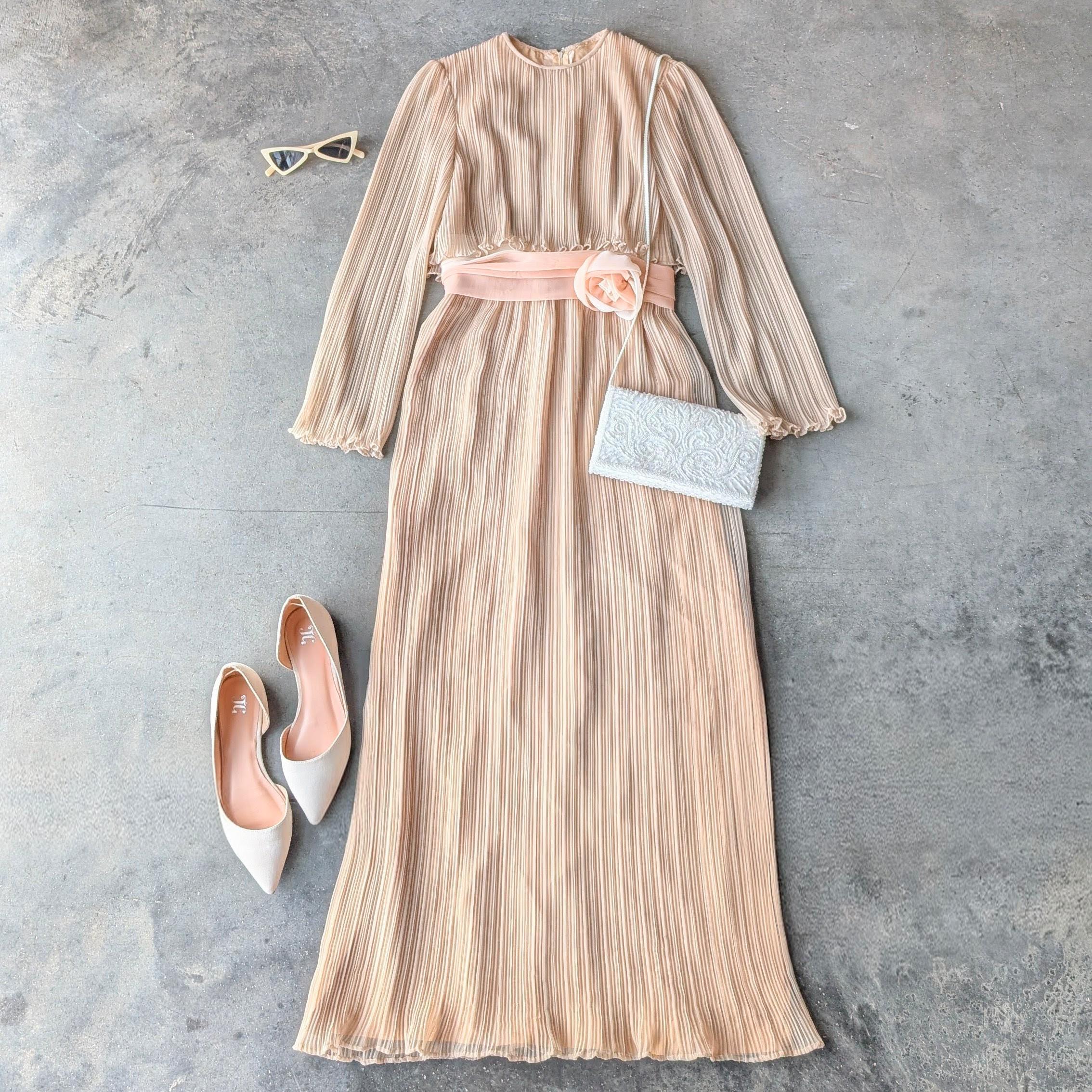 Robe Longue Formelle Vintage MISS ELLIETTE Années 80 - Mousseline Marine Taille 12 - Occasion Très Bon état