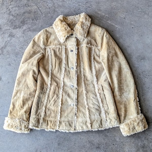 Wilsons Leather Maxima Tan Genuine Leather Suede Faux Fur Trim Jacket medium