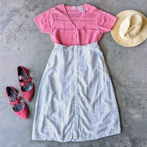 Vintage White Stag Bubblegum Pink Pointelle Knit Short Sleeve Top large