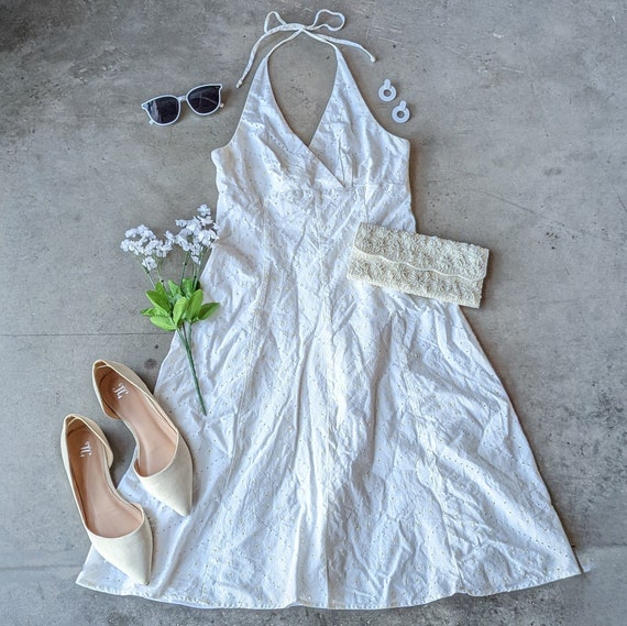 White eyelet halter clearance dress