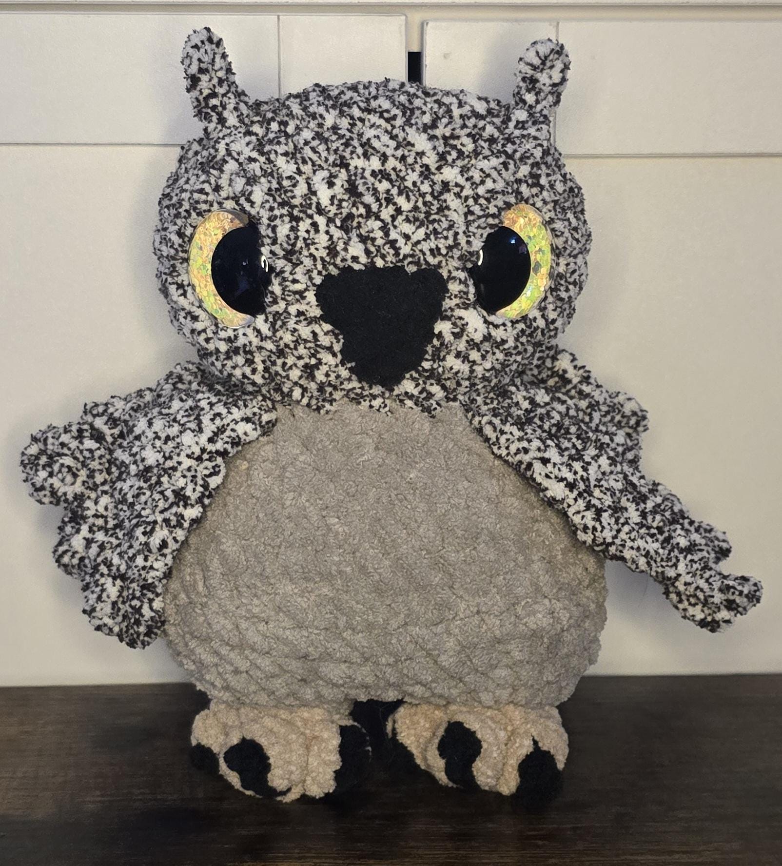 Plush Owl with Bright Yellow Eyes
