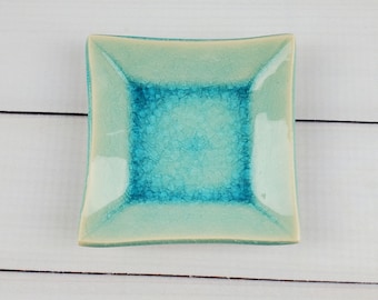 Blue Crackle Glass Decorative Dish Ring Tray