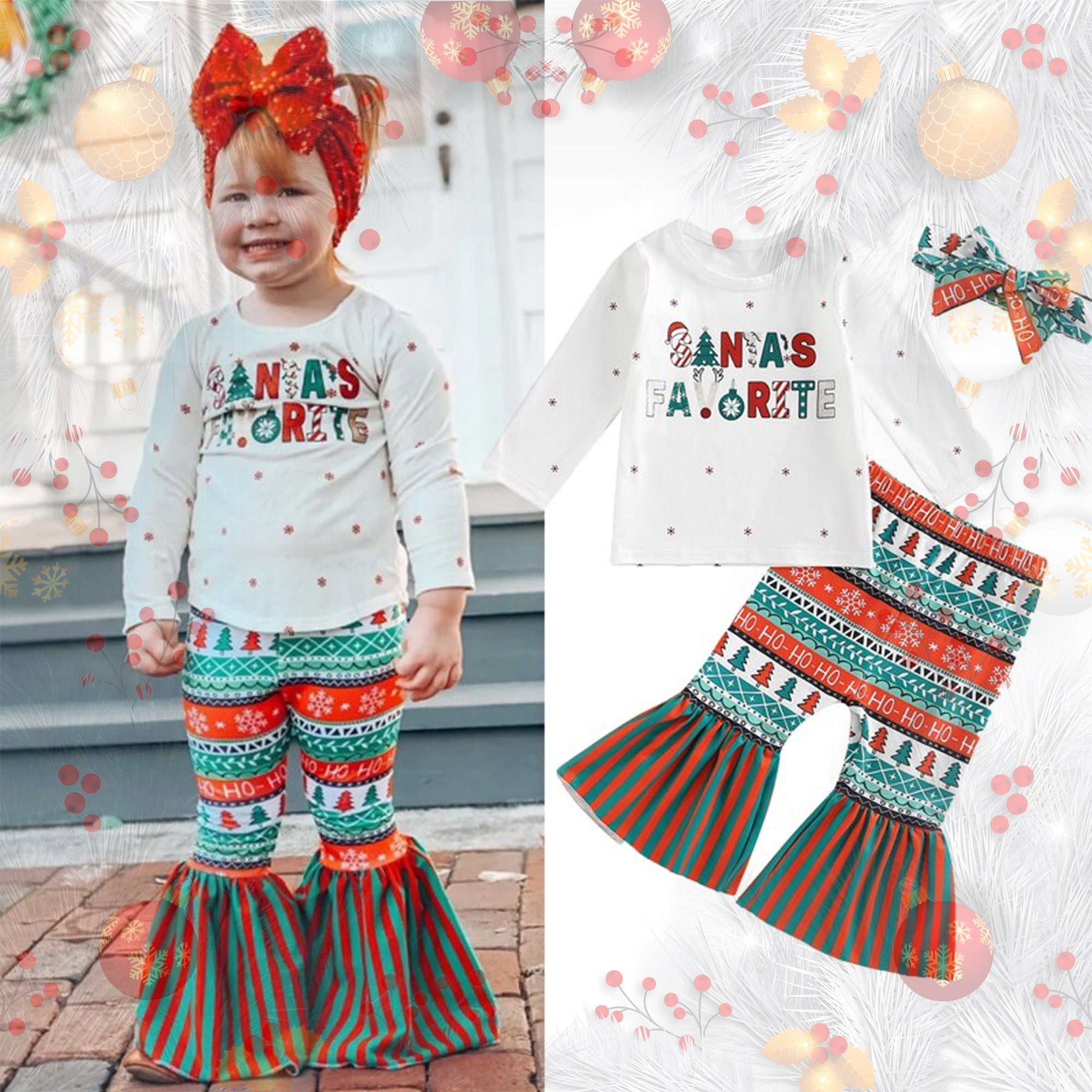 Toddler Baby Girls Christmas Day Dress Kid Baby Girls Ruffle Long Sleeve Tops Baby Girl Skirt Outfit Set 