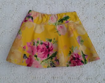 Girl's clothes - handmade skirt - yellow floral -size 3/4