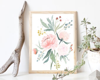 Peonies Bouquet Watercolor Painting!  Garden, Botanical, Floral Painting, Feminine Flowers Decor - INSTANT DOWNLOAD