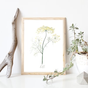 デジタルディルハーブ水彩画 - 植物の壁アート、ガーデンプリント、植物アートワーク、キッチンファームハウスの装飾