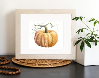 Pumpkin Digital Download - Watercolor Painting, Autumn Wall Art, Seasonal Decor, Fall Artwork