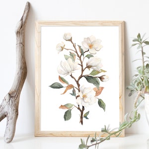 Magnolia Blossom Watercolor Digital Download - Floral Painting, Botanical Wall Art, Flower Tree