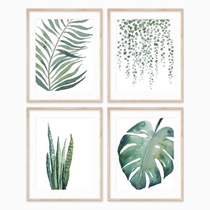 Tropical Watercolor Paintings, Botanical Artwork-DIGITAL Download-Palm, Sansevieria, Monstera, String of Pearls - Boho Minimalist Decor