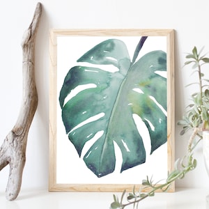 Monstera Leaf Watercolor Painting - Tropical Wall Art, Botanical Print, Plant Artwork - DIGITAL DOWNLOAD