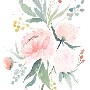 Peonies Bouquet Watercolor Painting Garden, Botanical, Floral Painting, Feminine Flowers Decor INSTANT DOWNLOAD image 2