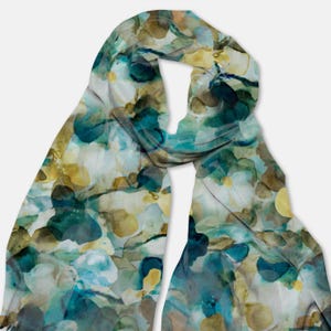 DREAM IN BLUE-Teal and Brown Floral Scarf: Abstract, Watercolor, Botanical Shawl ,Wrap
