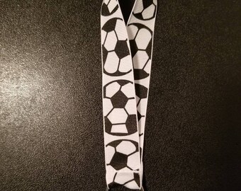 black and white safety clasp option available soccer ball 34 inches long Lanyard for face mask