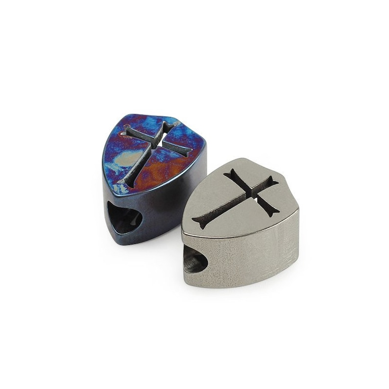 Paracord titanium cross shield beads GrayFlame