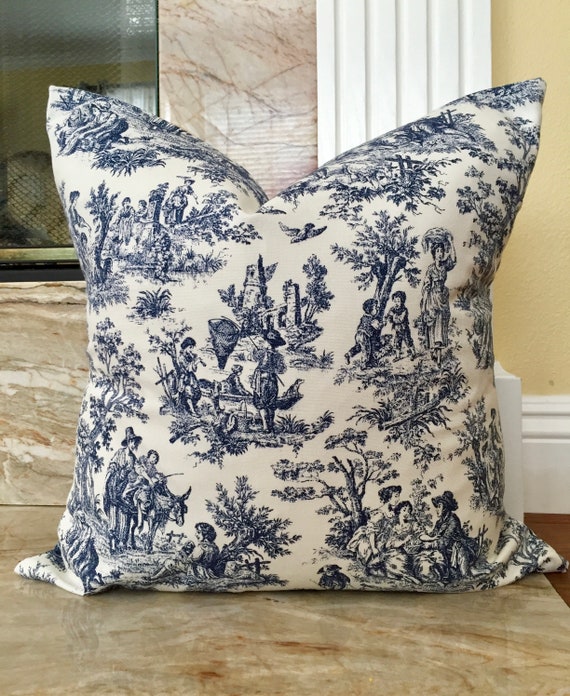 Blue And White Toile Pillow Vintage Toile Throw Pillow Toile Etsy