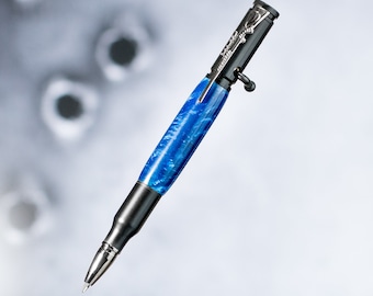 Bullet Pen - Rifle Edition - Sapphire Blue Acrylic - Handmade