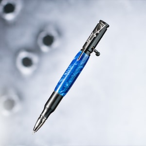 Caneta Bullet - Edição Rifle - Acrílico Azul Safira - Feito à Mão