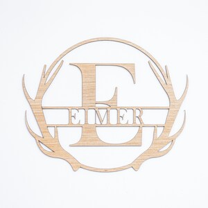 Split Monogram Wall or Door Sign - Antler - Personalized - Surname Engraving