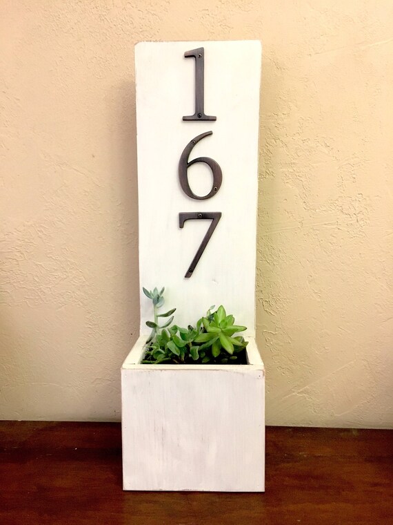 House Number Box Planter Porch Planter Box Solid Wood Etsy