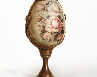 Victorian style egg on stand with antique porcelain effect, vintage home decor